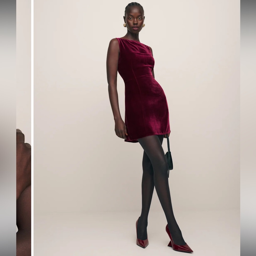 Reformation Brisbane rayon silk velvet dress in maroon